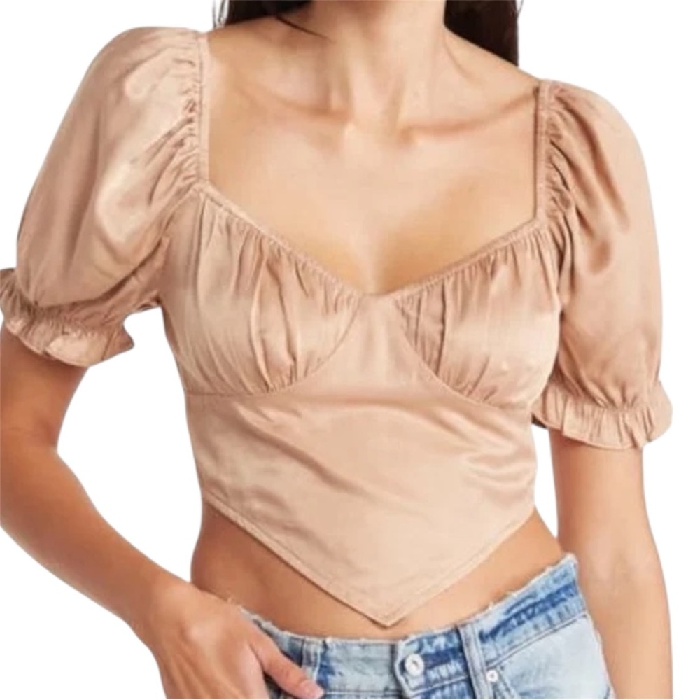 NWT Sophie Rue Puff Sleeve Corset Style Crop Top Size Large Cottagecore Romantic